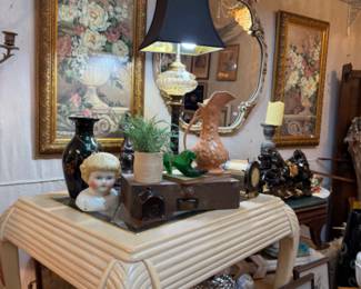 end tables, lamps, figurines, floral framed art
