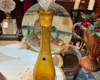 Vintage amber colored wine decanter 