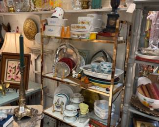 Vintage Kitchen including "spice of life" and "cornflower blue" casserole dishes, vintage turkey platters, Fire King Bowl and more