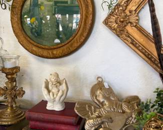 vintage art, books and pretty Christmas ornaments