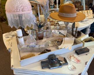 boutique items, hats, clothing, purses