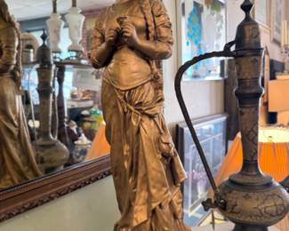 Large Vintage chalk/plaster gold tone woman figuine