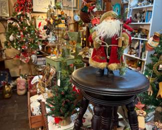Vintage swivel solid wood stool, vintage santa, Christmas galore