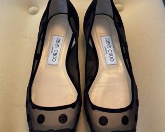 Jimmy Choo Black Polka Dot Mesh Pointed Toe Flats 187 hero