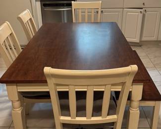 TwoTone Dining Set with 4 chairs and a bench 82 hero