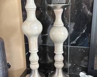 Set of Two Turned Wood and Metal Candlesticks 54 hero