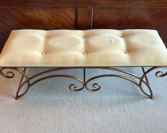Tufted Upholstered Bench with Metal Scroll Base 184 hero