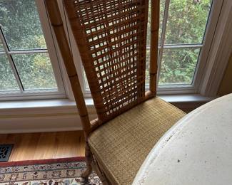 These are such cool MCM 1970s bamboo and woven rattan chairs set of six