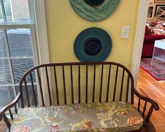Old ladder back bench with pretty cushion 