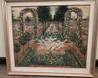 1970’s hand painted and signed garden scene 
This is a large painting 