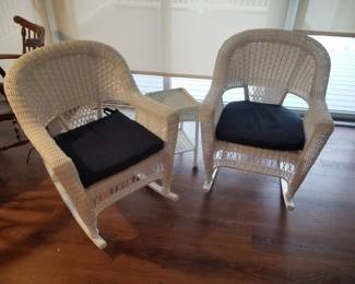 All weather wicker rockers & cocktail table