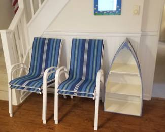Set of 6 stacking chairs; boat bookcase