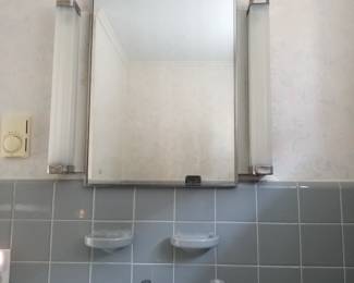 Mirrored medicine cabinet; retro vanity lights