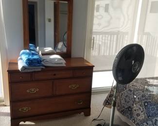 6-drawer dresser with mirror; floor fan