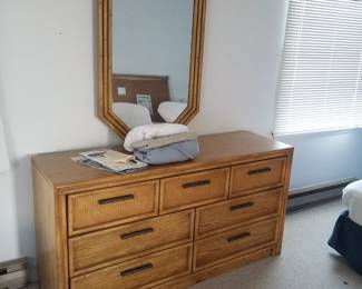 7-drawer dresser with mirror; window valances & blinds
