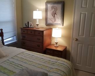 6-drawer tall chest; nightstand; table lamps