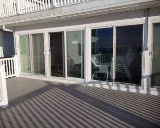 Sliding glass doors; Trex decking; vinyl railing