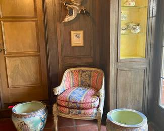 Custom Upholstered Chair & Scenic Planters