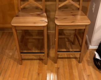Wood Bar Stools - Pair