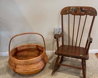 VINTAGE CHILD’S ROCKING CHAIR, LARGE BASKET
