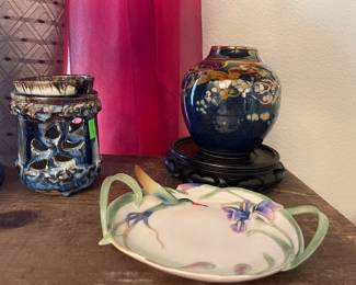 FRANZ HUMMINGBIRD HANDLED DISH, ASIAN GINGER JAR