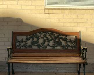 WOOD AND METAL GARDEN BENCH