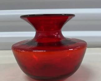 Ruby Red Crackled Handblown Vase Blenko