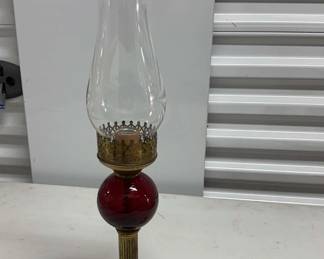 Beautiful Ruby Glass Accented Wired Pedestal Lamp