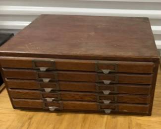 Antique Five Drawer Flat File Cabinet
