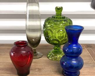 Vintage Candy Dish and 3 Vases