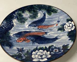 Koi and Lotus Blue 12 Inch Decorative Plate