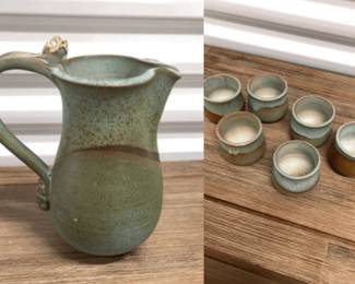 Pottery Pitcher Six Cups