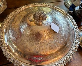 Large Antique Oranate heavily engraved and embossed 3 divider server.