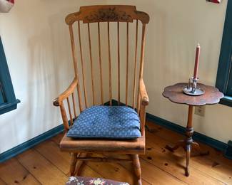 Scalloped hand painted antique candle table and rocker