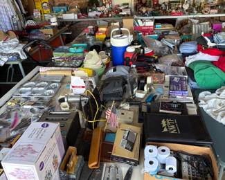 Garge is full of housewares and more office supplies and lots more.