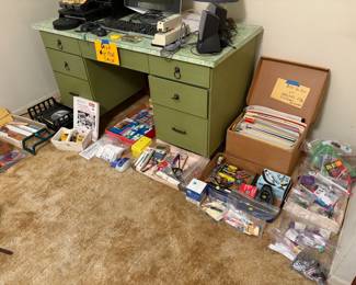 Lots of computer accessories and office supplies. Desk not for sale.