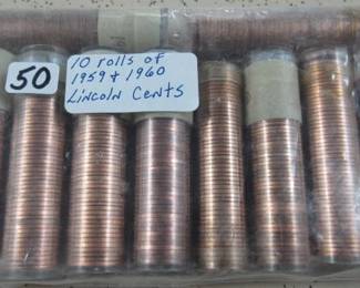 10 Rolls of 1959 & 1960 Pennies