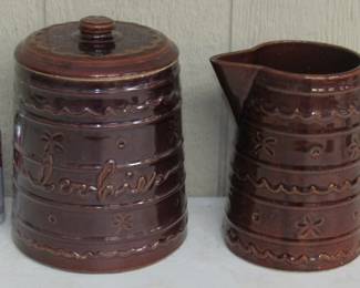 Marcrest Stoneware Cookie Jar & Pitcher - Daisey & Dot Pattern