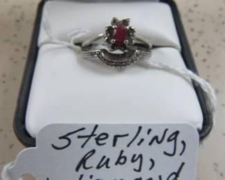 Sterling, Ruby, & Diamond Ring Set