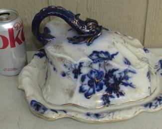 Early 1900's Flow Blue Cheese Dish
