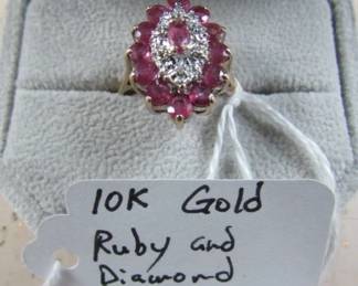 10K Gold Ruby & Diamond Ring