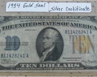 1934 Gold Seal $10.00 Silver Certificate