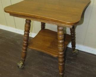 Oak Lamp Table w/Huge Glass Ball Feet