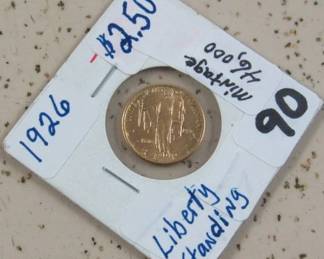 1926 Gold Liberty Standing $2.50 Coin - Only 46,000 Mintage 