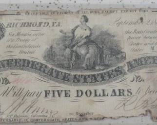1861 Richmond, VA $5.00 Confederate Note
