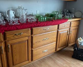 Large Assortment of Green Depression Glass and Crystal Glassware