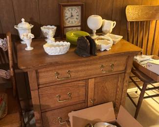 Oak Commode and Collection of Westmorland Glass