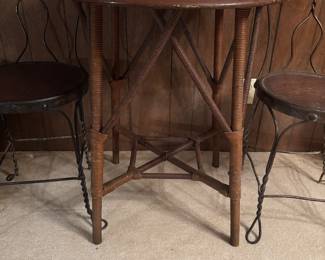 Mid Century Bamboo Table and Two Ice Cream Chairs