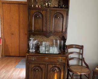 Small Hutch, nice Walnut Caned Chair