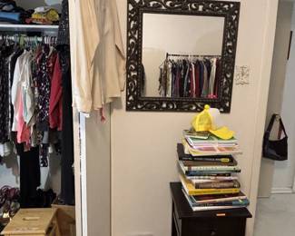 books, nightstand, mirrors, etc.